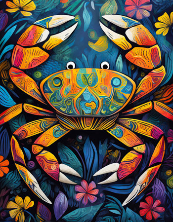 crab bright colorful and vibrant poster illustration generative aiの素材