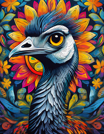emu bright colorful and vibrant poster illustration generative aiの素材