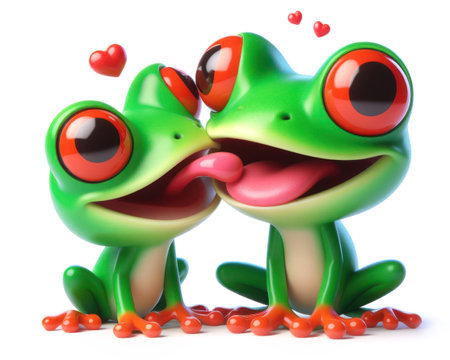 great 3d illustration of a two funny red eyed tree frogs in love generative aiの素材