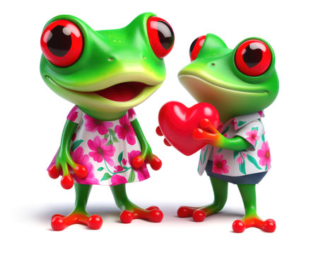 illustration of a funny red eyed tree frog giving a love heart generative aiの素材
