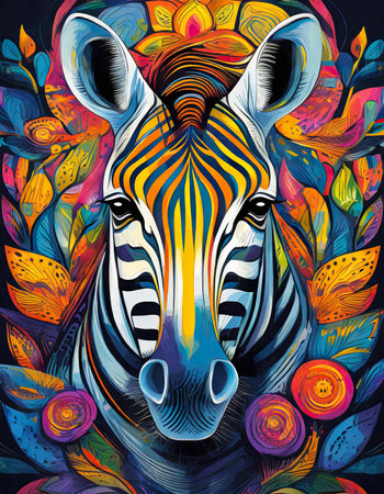 zebra bright colorful and vibrant poster illustration generative aiの素材