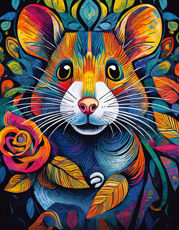 rat bright colorful and vibrant poster illustration generative aiの素材