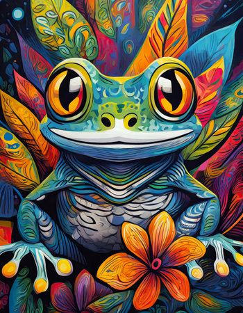 frog bright colorful and vibrant poster illustration generative aiの素材