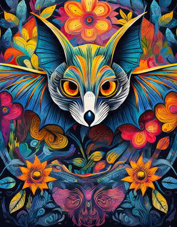 bat bright colorful and vibrant poster illustration generative aiの素材