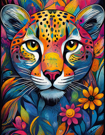 cheetah bright colorful and vibrant poster illustration generative aiの素材