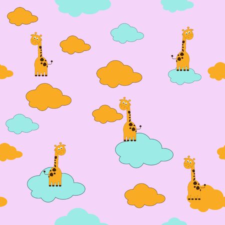 Seamless pattern baby  background  with flowers, cloudsのイラスト素材