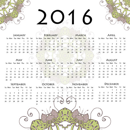 Calendar round mandala for 2016 on white background. のイラスト素材