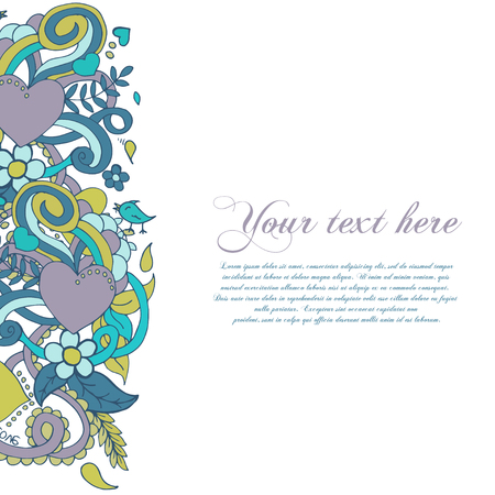 Abstract vector decorative nature background. Template frame design for card. Floral design elements. Doodle flowers. Zentangle patternのイラスト素材
