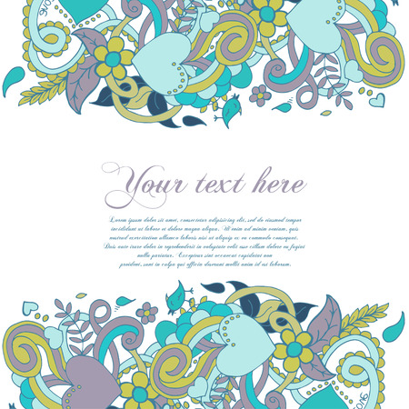 Abstract vector decorative nature background. Template frame design for card. Floral design elements. Doodle flowers. Zentangle patternのイラスト素材