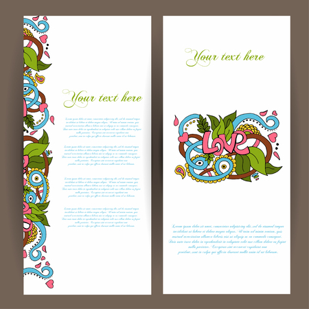 Abstract vector decorative nature background. Template frame design for card. Floral design elements. Doodle flowers.のイラスト素材