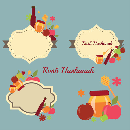 Collection of labels and elements for Rosh Hashanahのイラスト素材