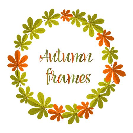 Autumn frames on white background. Various autumn leaves. There is place for your text in the center.のイラスト素材