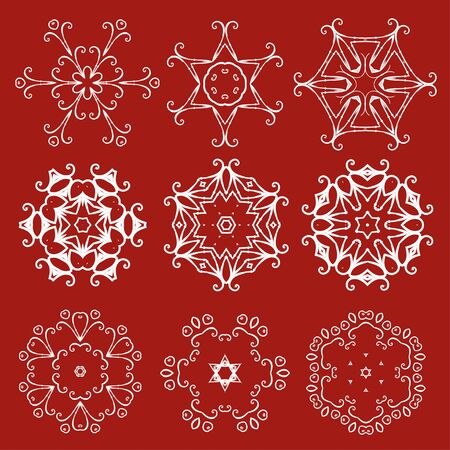 Decorative Christmas Snowflakes Set. Various winter snowflakes vector set. Beautiful snowflakes set for christmas winter designのイラスト素材