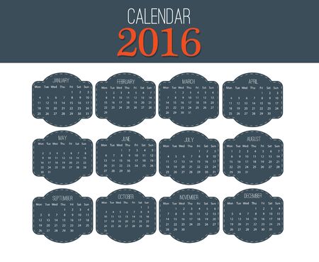 Simple calendar 2016. Abstract calendar for 2016. 12 Months. Vector template designのイラスト素材