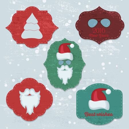 Christmas Set with Notes, Stickers, Labels, florals, Tags with winter and christmas Illustrations and Wishes. Template for Planner, Greeting Scrap booking, Congratulations, Invitations.のイラスト素材