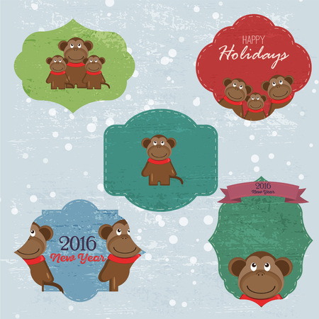Christmas Set with Notes, Stickers, Labels, florals, Tags with winter and christmas Illustrations and Wishes. Template for Planner, Greeting Scrap booking, Congratulations, Invitations.のイラスト素材