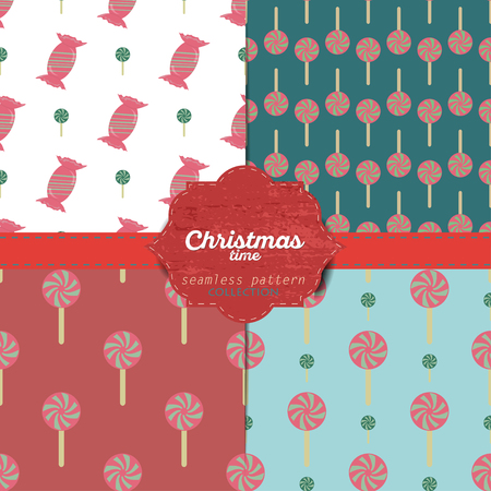 Set of vector christmas seamless patterns for xmas cards and gift wrapping paper.Vintage Christmas elementsのイラスト素材