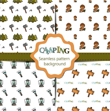 Camping - doodles collection. Big doodle set - Travel, camping hand drawn camping seamless pattern collectionのイラスト素材