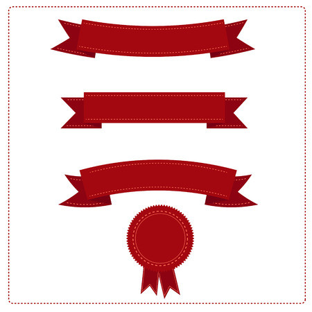 Set of Superior Quality and Satisfaction Guarantee Ribbons ribbons, hearts and logos in vintage retro style. for valentines, postcards or Ribbons, Labels, Tags.のイラスト素材