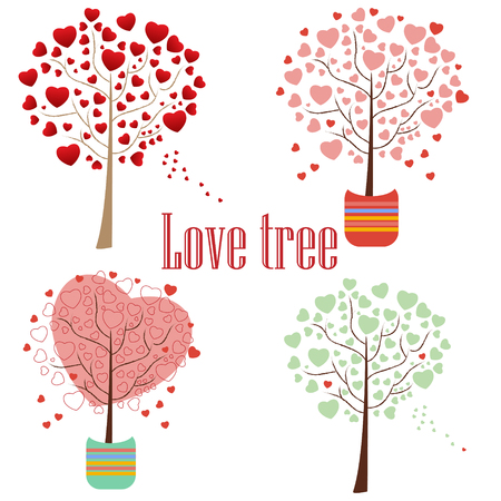 Love tree with heart leaves Valentine card with a simple illustration of a tree covered with hearts. In vectorのイラスト素材