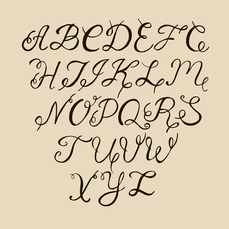Vector alphabet. Hand drawn letters. Letters of the alphabet written with a brush.のイラスト素材