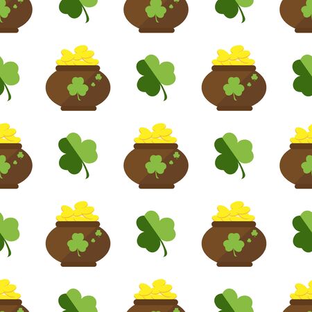 set of st. patrick's day seamless patterns with polka dot, argyle, diagonal stripes and clover in green, dark green and white. perfect for wallpapers, pattern fills, web backgrounds, greeting cards st. patrick's day background in green colors. seamless pattern. vector illustration.の写真素材