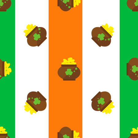 set of st. patrick's day seamless patterns with polka dot, argyle, diagonal stripes and clover in green, dark green and white. perfect for wallpapers, pattern fills, web backgrounds, greeting cards st. patrick's day background in green colors. seamless pattern. vector illustration.の写真素材