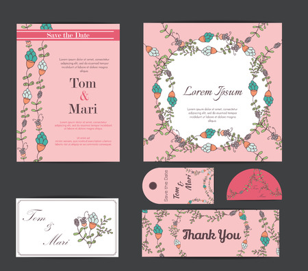 Wedding floral template collection.Wedding invitation.Flower wedding invitation card, save the date card,のイラスト素材