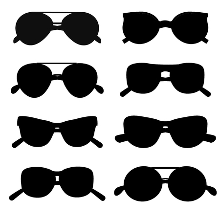 Sunglasses silhouette accessory collection style eye frame vector. Silhouette sunglasses accessory and silhouette sunglasses style eye frame. Silhouette sunglasses protection lens.のイラスト素材