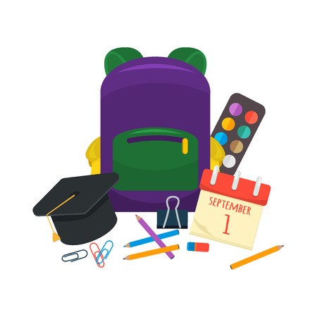 Selection of various individual school supplies on white backgroundのイラスト素材