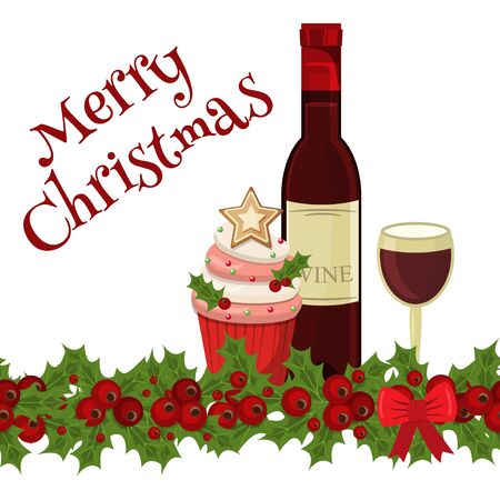 Christmas food card cookies with festive decoration. Decoration dessert traditional christmas food festive celebration card. Homemade cake gingerbread christmas food holiday decoration dessert.のイラスト素材
