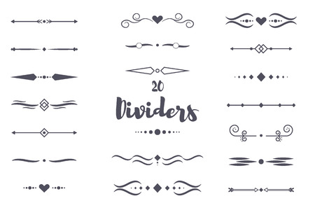 Collection of vector dividers calligraphic style. Vector dividers border frame design decorative illustration element. Set page decoration retro vintage ornament vector dividers calligraphy pattern.のイラスト素材