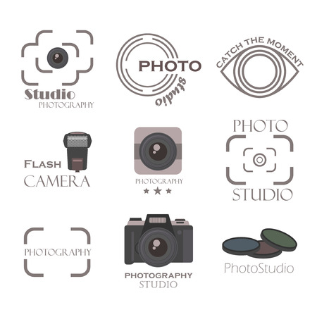 Photographer  Templates Set. Vector Design Element Vintage Style for   Label, Badge, Emblem. Photography  , Photo Camera  , Photo Studio  , Photo Camera Icon,  Vector.のイラスト素材