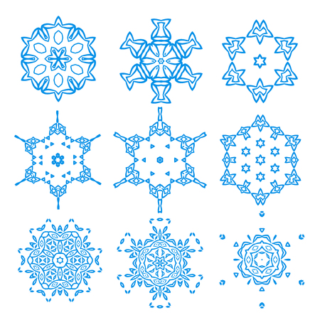 Snowflake vector and season nature winter snowflake symbol. Snowflake frozen ice xmas cold winter and frost snowflake silhouette sign. Winter snow traditional beautiful snowflake star ornament.のイラスト素材