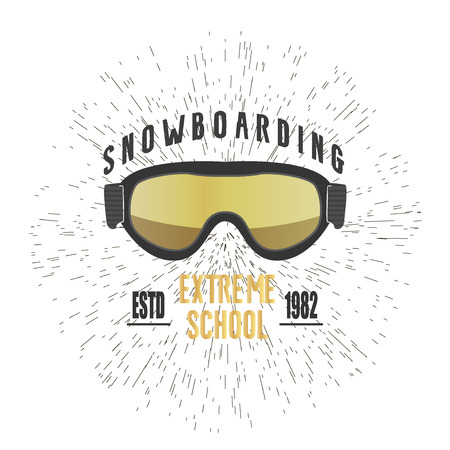 Vintage snowboarding or winter sports  , badge, emblem design. Vector ski mask  . Winter snowboard sport store badge. Snowboarder mountain adventure insignia. Snowboarding extreme label.のイラスト素材