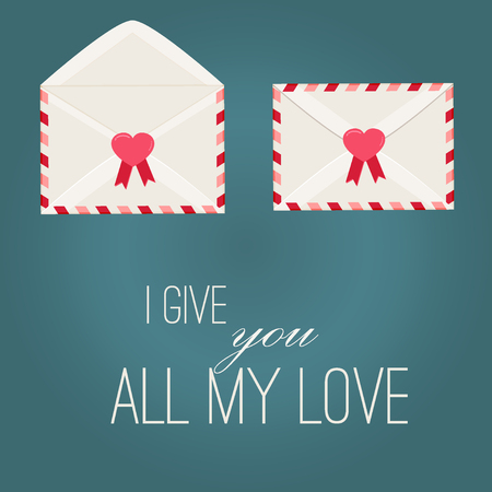 Happy Valentine Day Envelope with Paper Hearts. Vector Illustration love Mail Envelope, Letter paper romantic hearts inside. Can be used for Mothers and Womens Day Greetings. Love mail letter.のイラスト素材