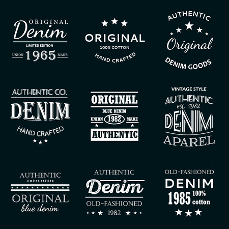 Classical denim jeans typography  emblems limited edition graphic design icons collection abstract isolated vector. Clothing print graphic label typography denim  . Authentic classic denim.のイラスト素材