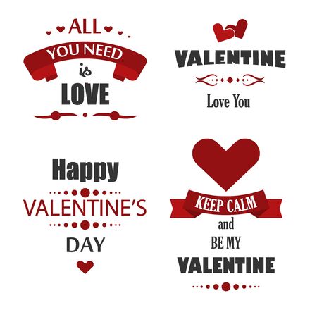 Valentine's Day labels, badges, heart icons, symbols, greetings cards, illustrations and typography vector design elements. Valentines day cardsのイラスト素材