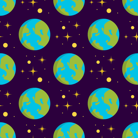Solar system space planets galaxy earth seamless pattern universe planet astronomy star science cosmos vector illustration. Colorful cartoon fantasy cosmic planets space background.のイラスト素材