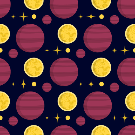 Solar system space planets galaxy earth seamless pattern universe planet astronomy star science cosmos vector illustration. Colorful cartoon fantasy cosmic planets space background.のイラスト素材