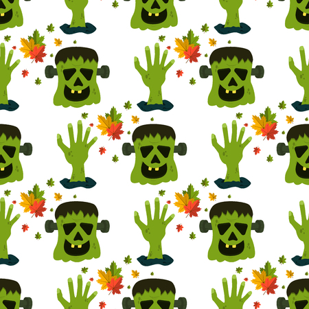 Halloween seamless pattern vector background holiday horror wallpaper cartoon spooky autumn decoration illustration.のイラスト素材