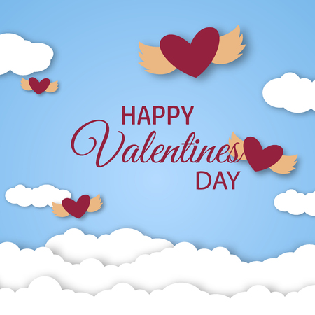 Paper hearts Valentines day vector love art card origami style romantic holiday background romance creative illustration.のイラスト素材