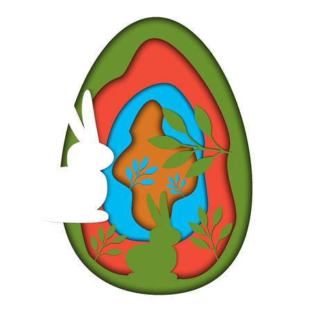 Easter egg card vector banner background cut out. Spring template paper art origami illustration creative holiday decoration rabbit festive poster.のイラスト素材