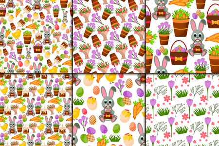 Easter vector cartoon seamless pattern background holiday decoration spring celebration traditional greeting symbols.のイラスト素材