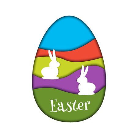 Easter egg card vector banner background cut out spring template paper art origami illustration creative holiday decoration rabbit festive poster. Traditional decorative bunny easter card.のイラスト素材