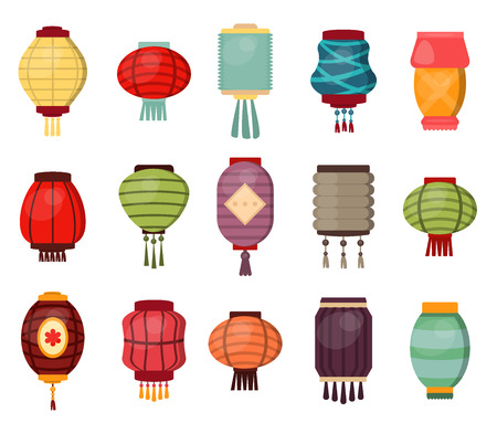 Chinese lantern set vector traditional decoration for festival.のイラスト素材