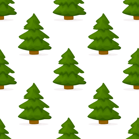 Pine tree forest seamless pattern background vector illustration and green wood fir plant branch nature. Natural outdoor trunk park evergreen coniferous spruce.のイラスト素材