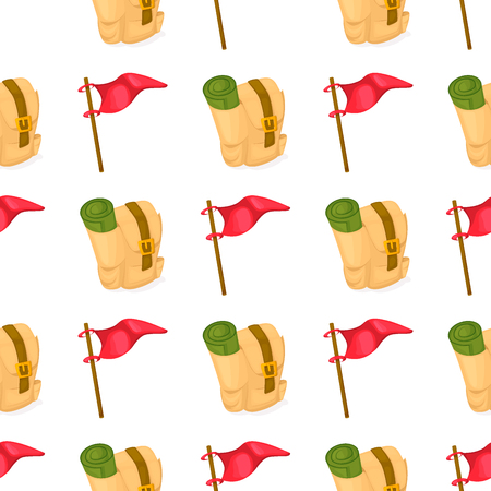 Tourist backpack samless pattern vector illustration with cartoon flat backpack and sport suitcase.のイラスト素材