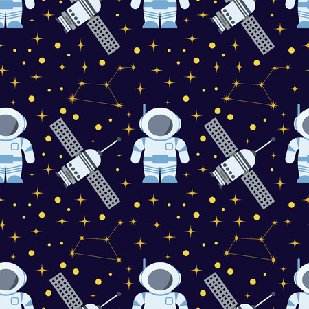 Rocket space globe solar system and planet cosmos sky seamless pattern background vector illustration. Flight spacecraft astronaut exploration travel shuttle. Cosmonaut spaceman ocketship.のイラスト素材