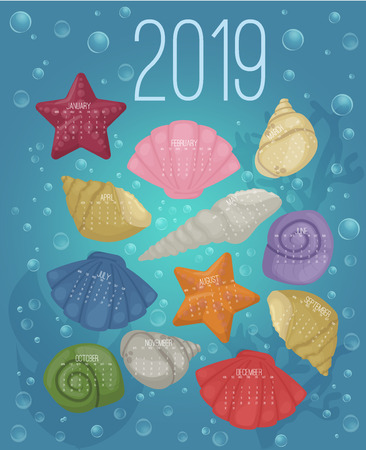 Calendar 2019, Week starts from Sunday, business template vector illustration. Simple calendar date year organizer design.のイラスト素材